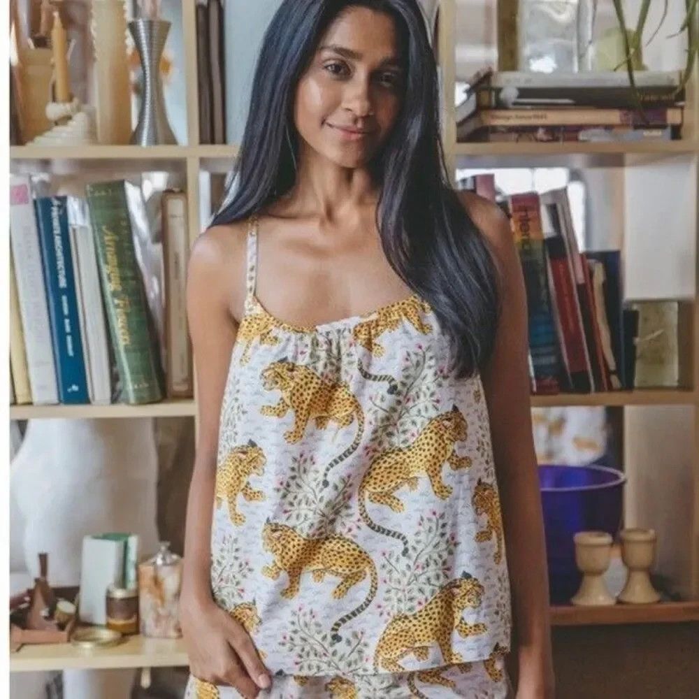 Printfresh Cami Top Blush Bagheera Leopard Organic Cotton PJs Size S